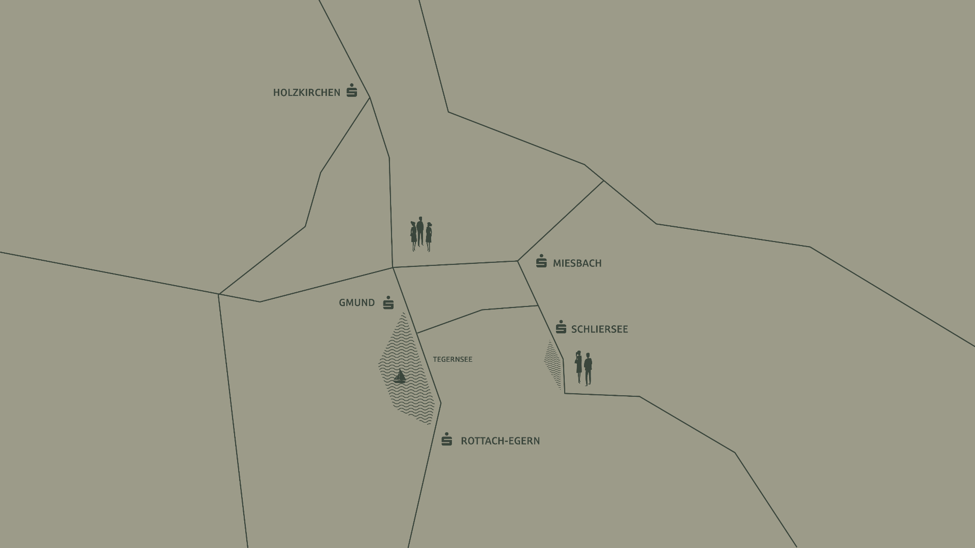 Karte der Standorte: Holzkirchen, Gmund, Tegernsee, Rottach-Egern, Miesbach, Schliersee